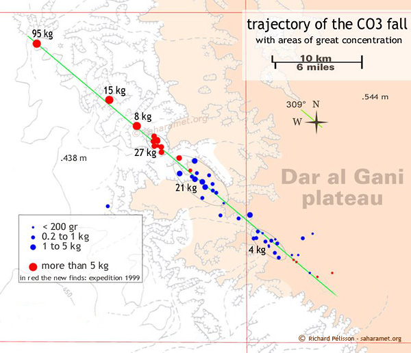 ellipse de chute météorite Dar al Gani 749